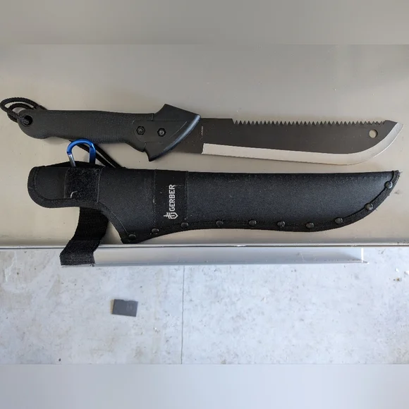 Gerber Black Tactical Machete + Rambo Style Blade - Picture 2 of 7
